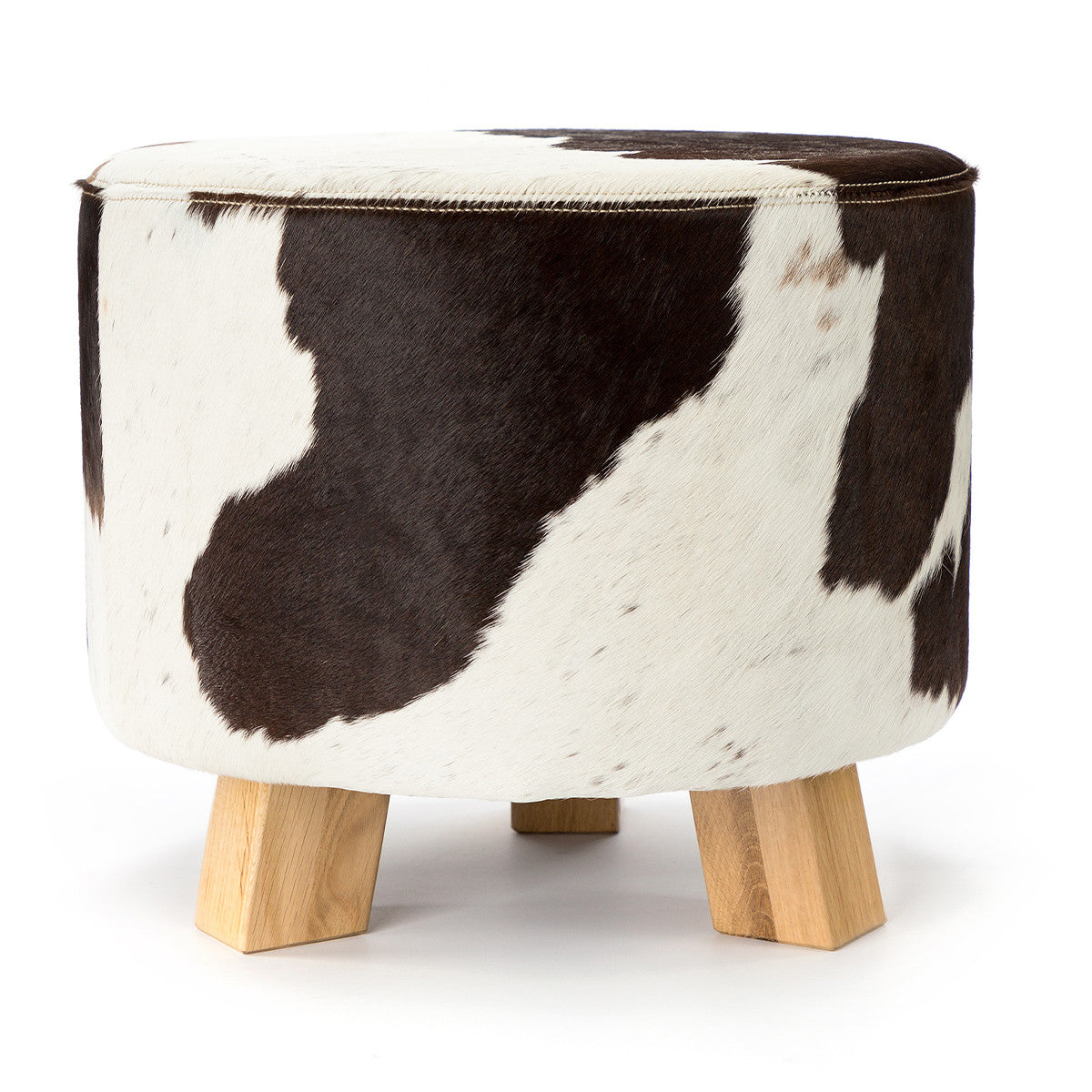 Pouf Poggiapiedi Sgabello Rotondo in Pelle di Mucca 46x40