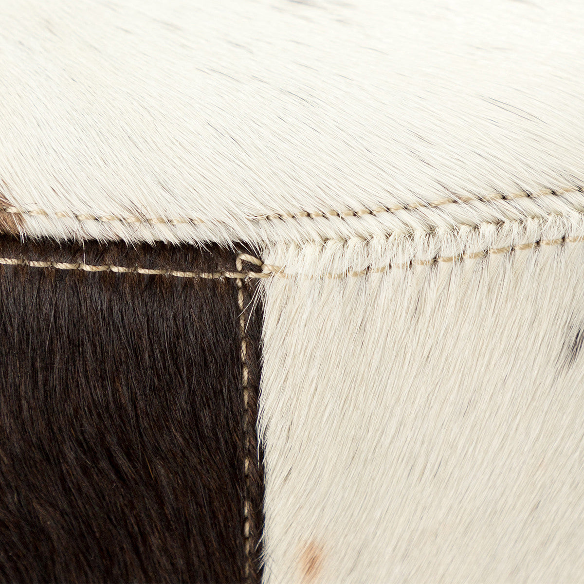 Pouf Poggiapiedi Sgabello Rotondo in Pelle di Mucca 46x40