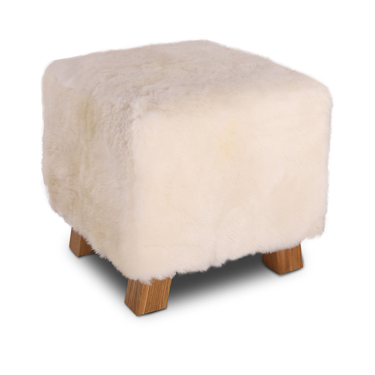Pouf Poggiapiedi Sgabello Quadrato Vello Naturale d'Agnello 42x42
