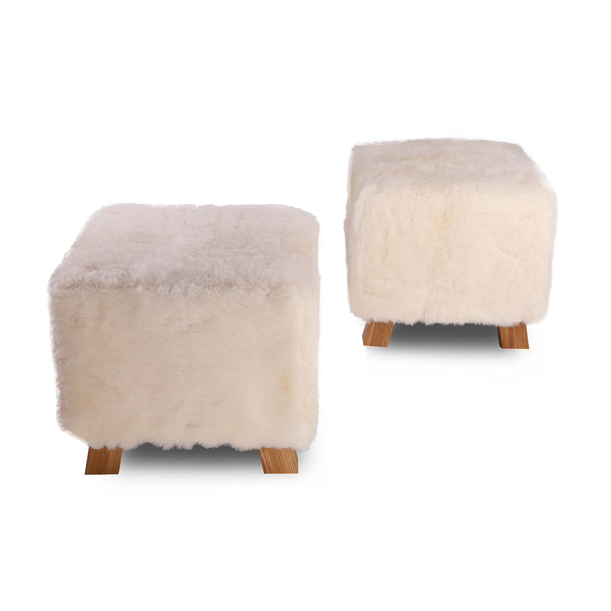 Pouf Poggiapiedi Sgabello Quadrato Vello Naturale d'Agnello 42x42