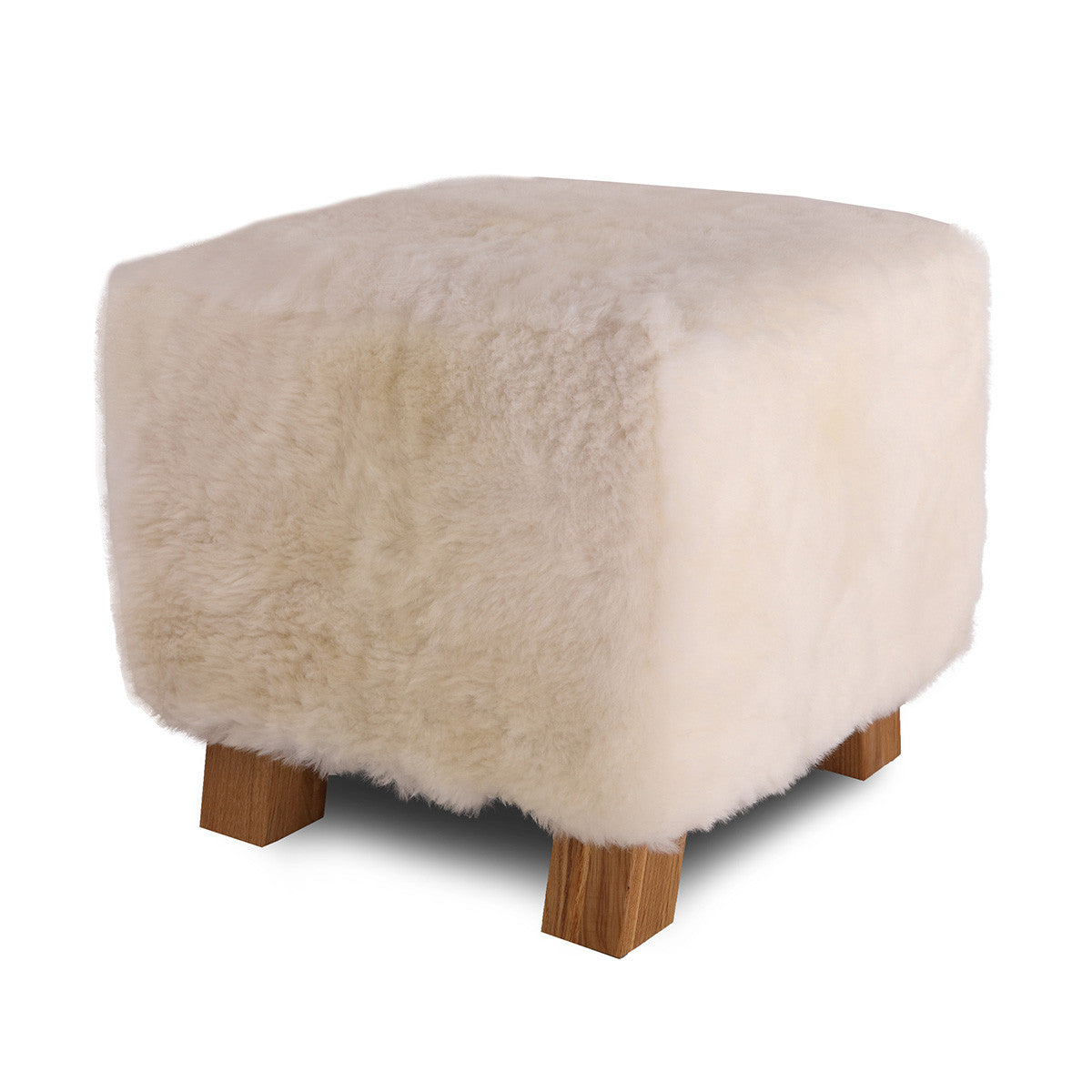 Pouf Poggiapiedi Sgabello Quadrato Vello Naturale d'Agnello 42x42