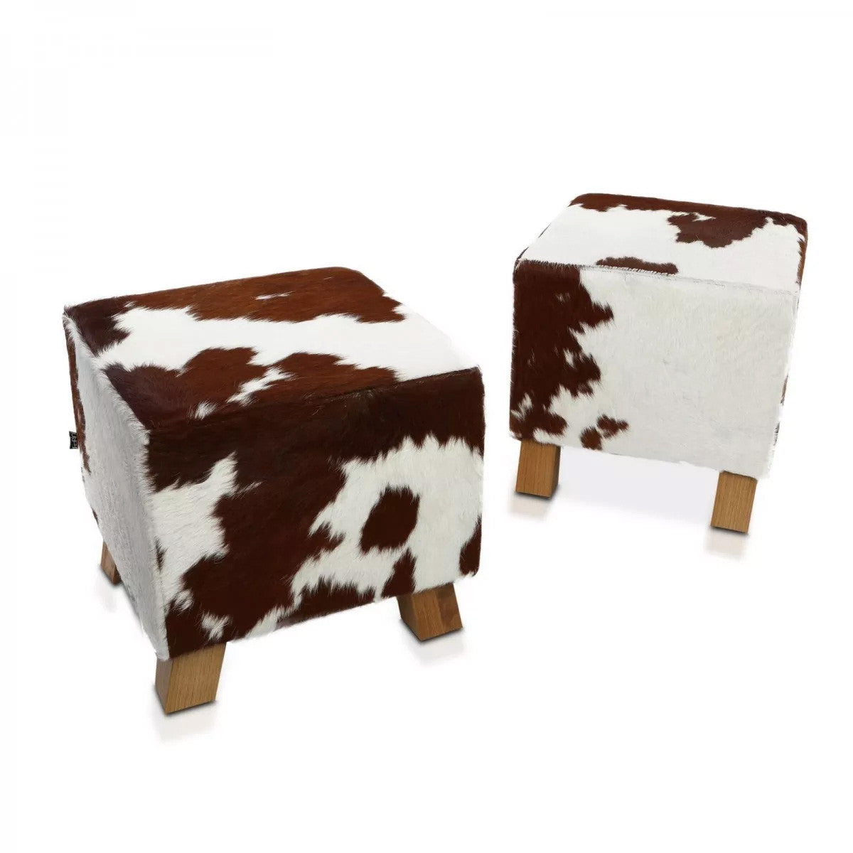Pouf Poggiapiedi Sgabello Quadrato in Pelle di Mucca 42x42