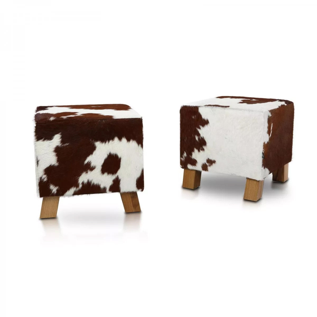 Pouf Poggiapiedi Sgabello Quadrato in Pelle di Mucca 42x42
