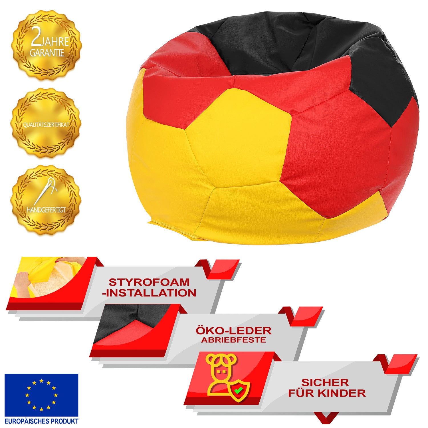 Pouf Poltrona Sacco Palla da Calcio in Ecopelle Nazionali Euro 2024