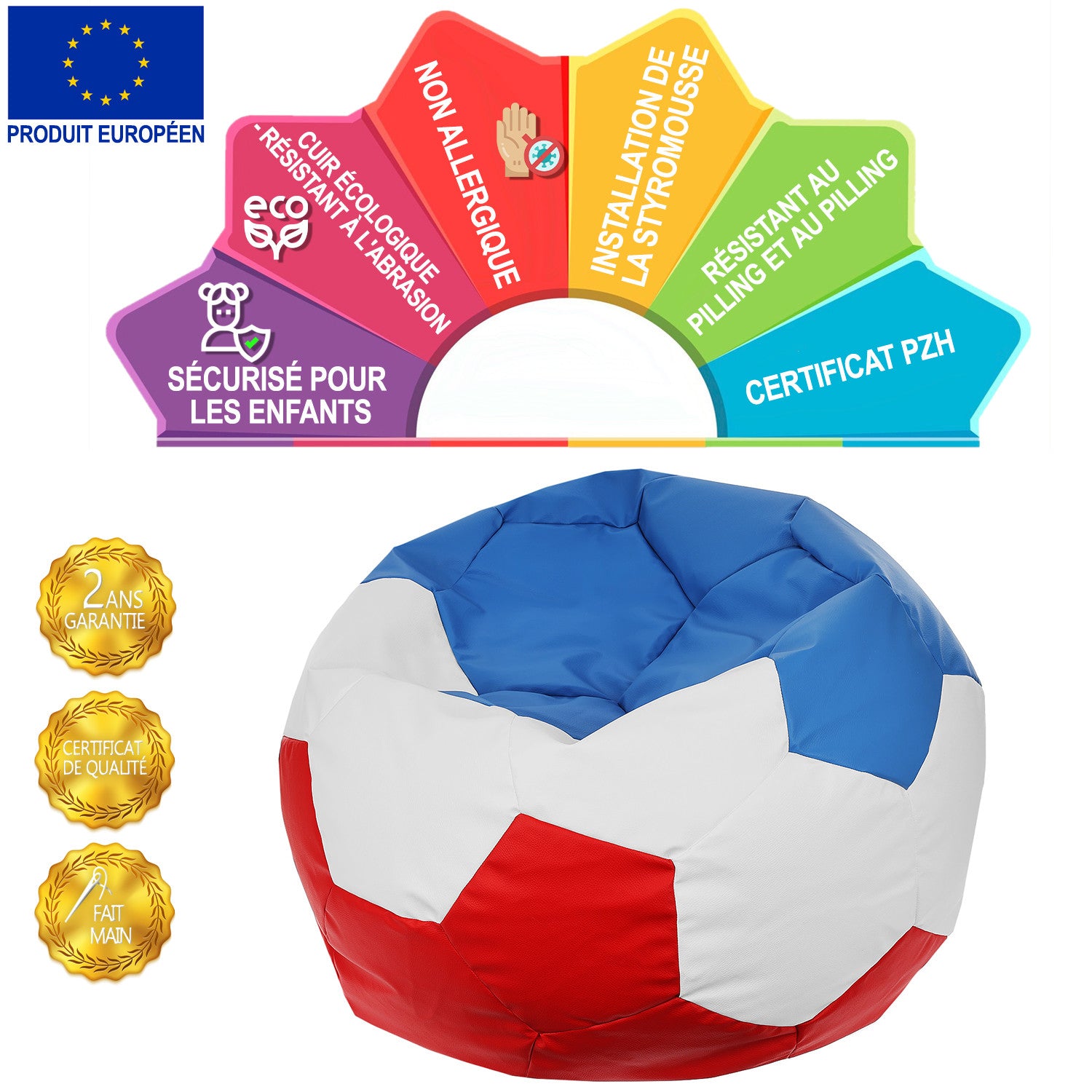 Pouf Poltrona Sacco Palla da Calcio in Ecopelle Nazionali Euro 2024
