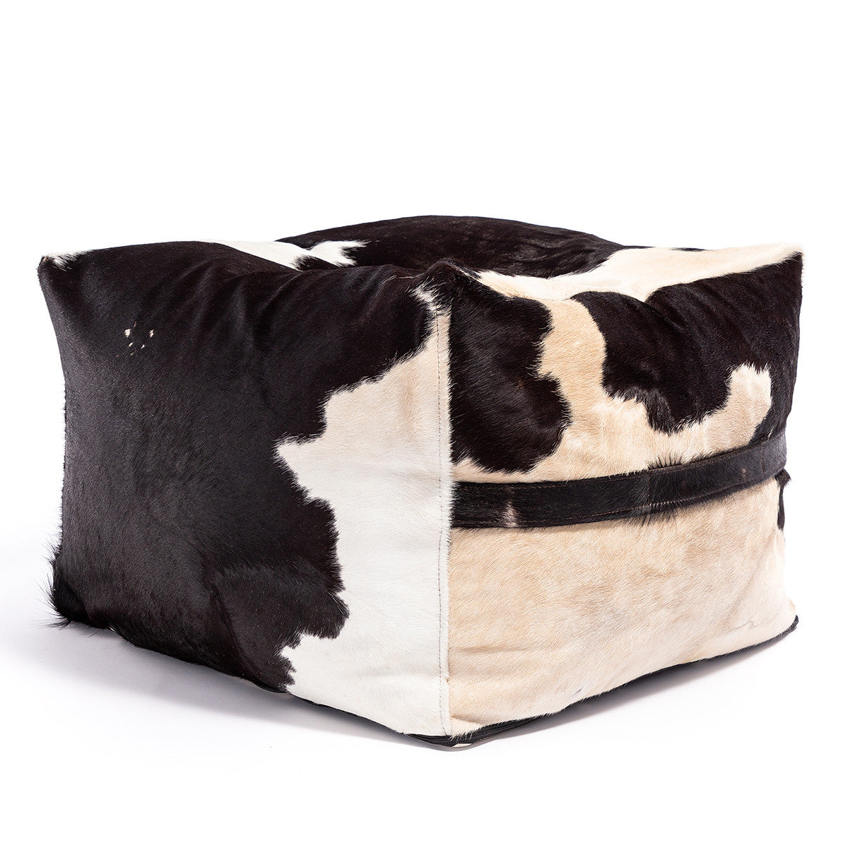 Pouf Poggiapiedi Sgabello Sfoderabile in Pelle Naturale di Mucca 60x45