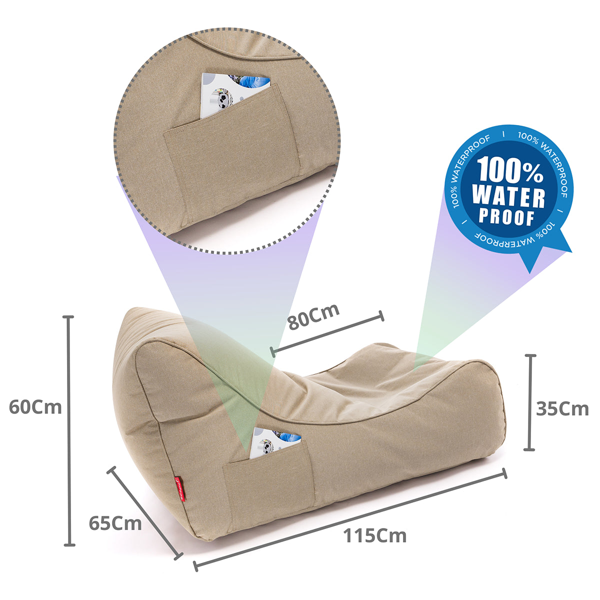 Pouf Poltrona a Sacco Chaise Longue Lettino in Poliestere Impermeabile