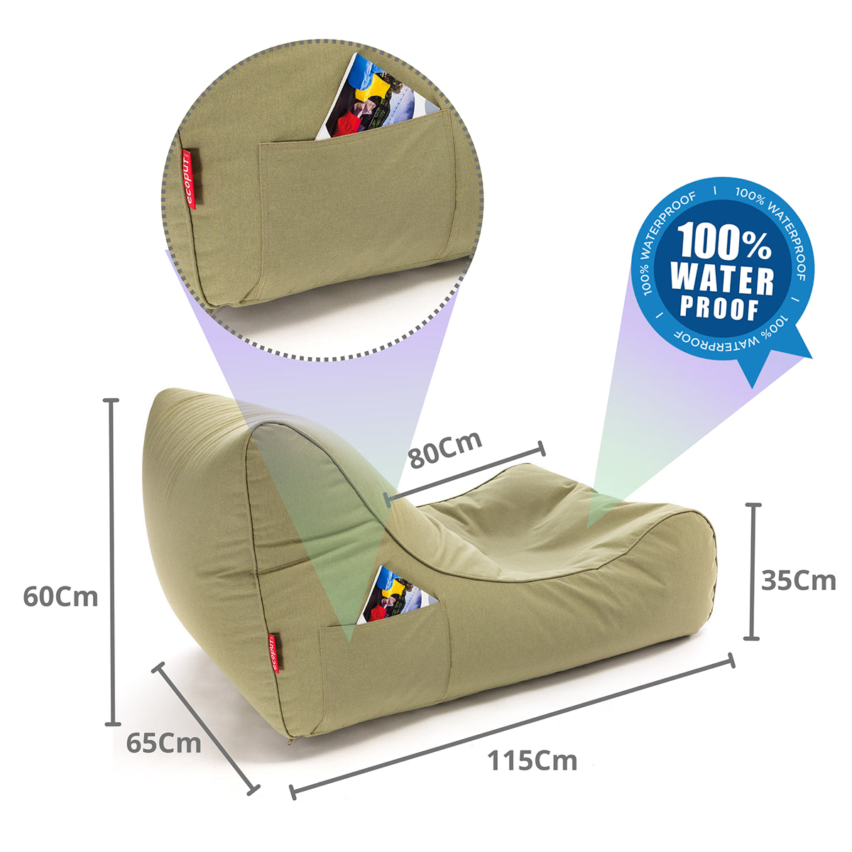 Pouf Poltrona a Sacco Chaise Longue Lettino in Poliestere Impermeabile
