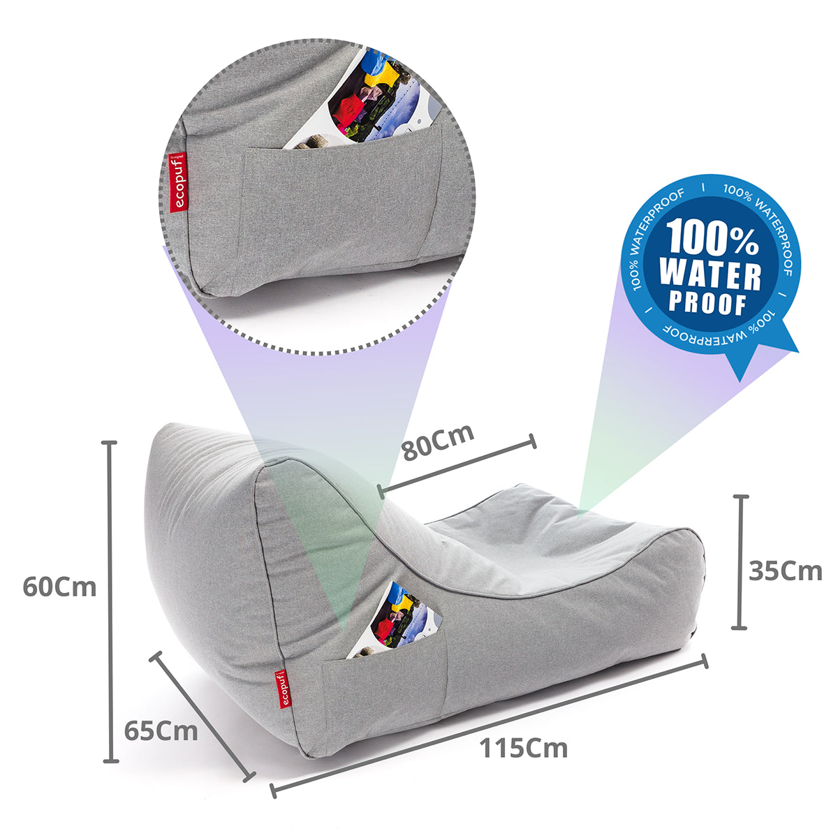 Pouf Poltrona a Sacco Chaise Longue Lettino in Poliestere Impermeabile