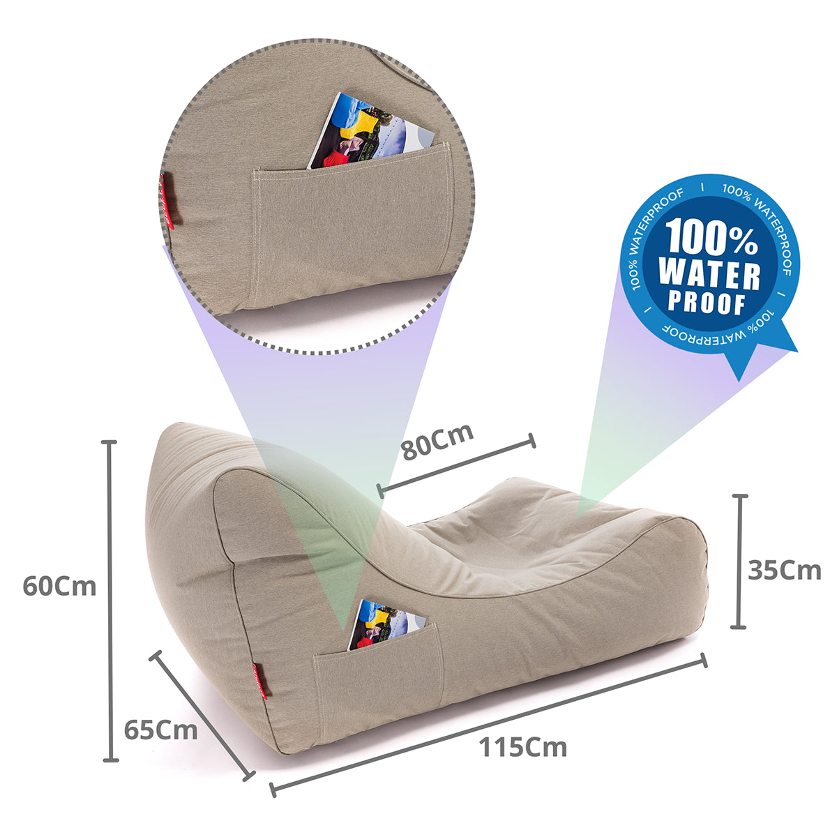Pouf Poltrona a Sacco Chaise Longue Lettino in Poliestere Impermeabile