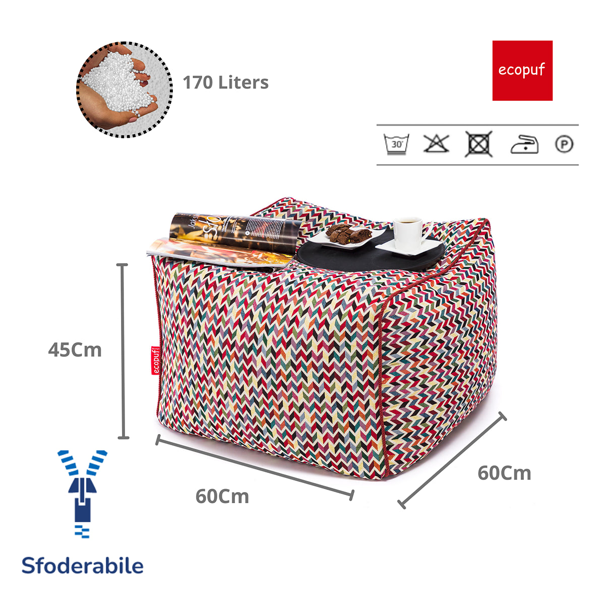 Pouf Poggiapiedi Quadrato Sfoderabile in Poliestere