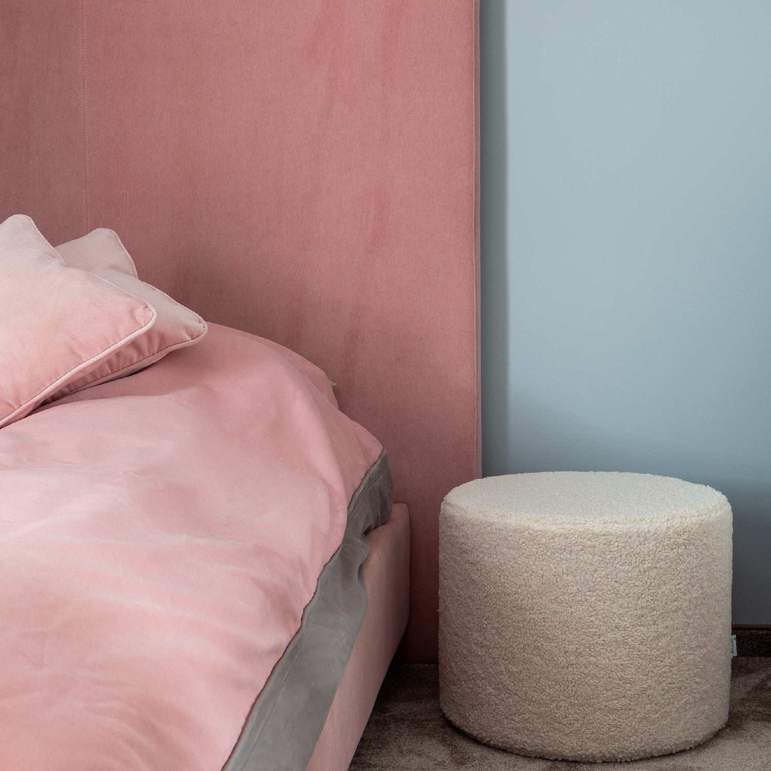 Pouf Poggiapiedi Sgabello Cilindro in Bouclè 40x50