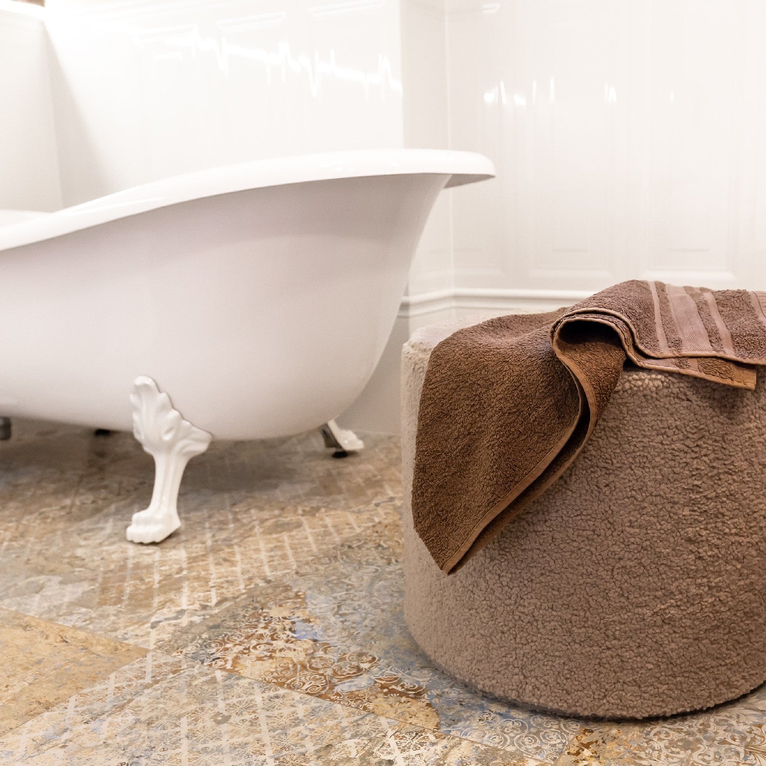 Pouf Poggiapiedi Sgabello Cilindro in Bouclè 40x50