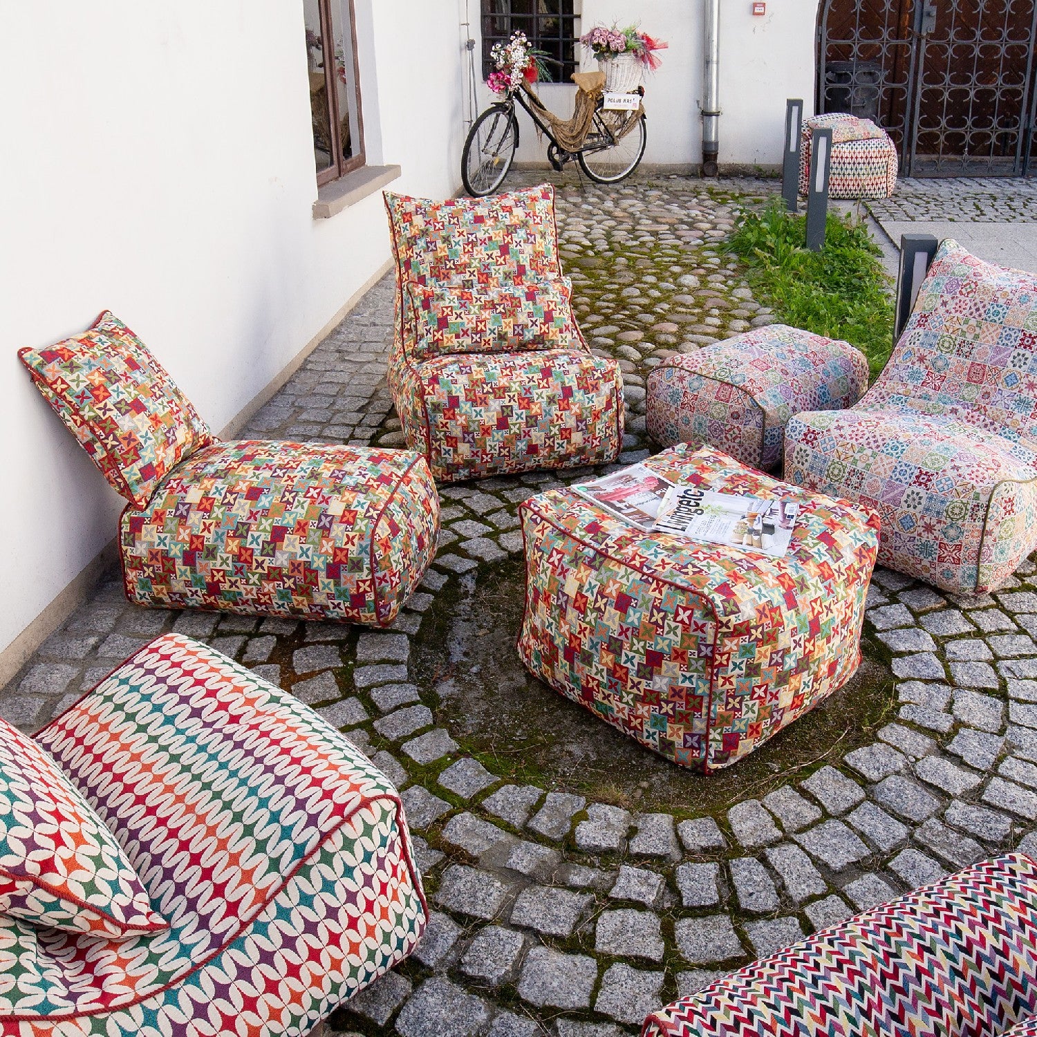 Pouf Poggiapiedi Rettangolare in Poliestere Fantasia
