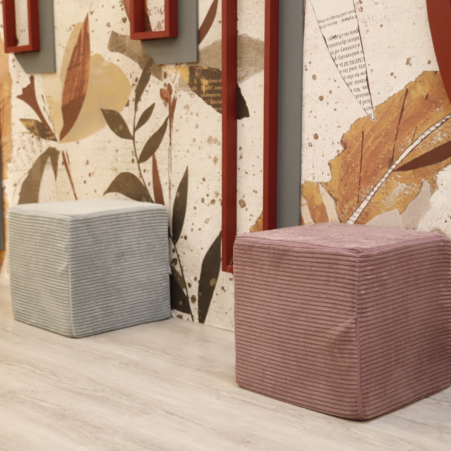 Pouf Poggiapiedi Sgabello Quadrato in Velluto a Coste 40x40
