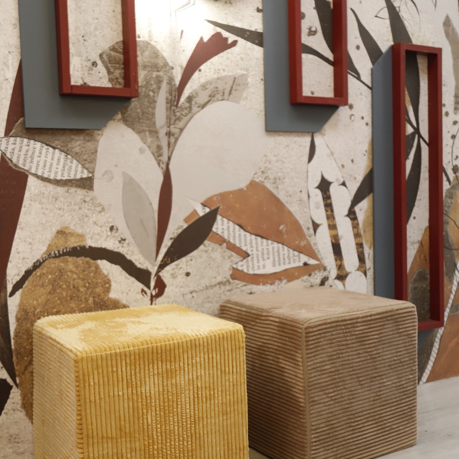 Pouf Poggiapiedi Sgabello Quadrato in Velluto a Coste 40x40