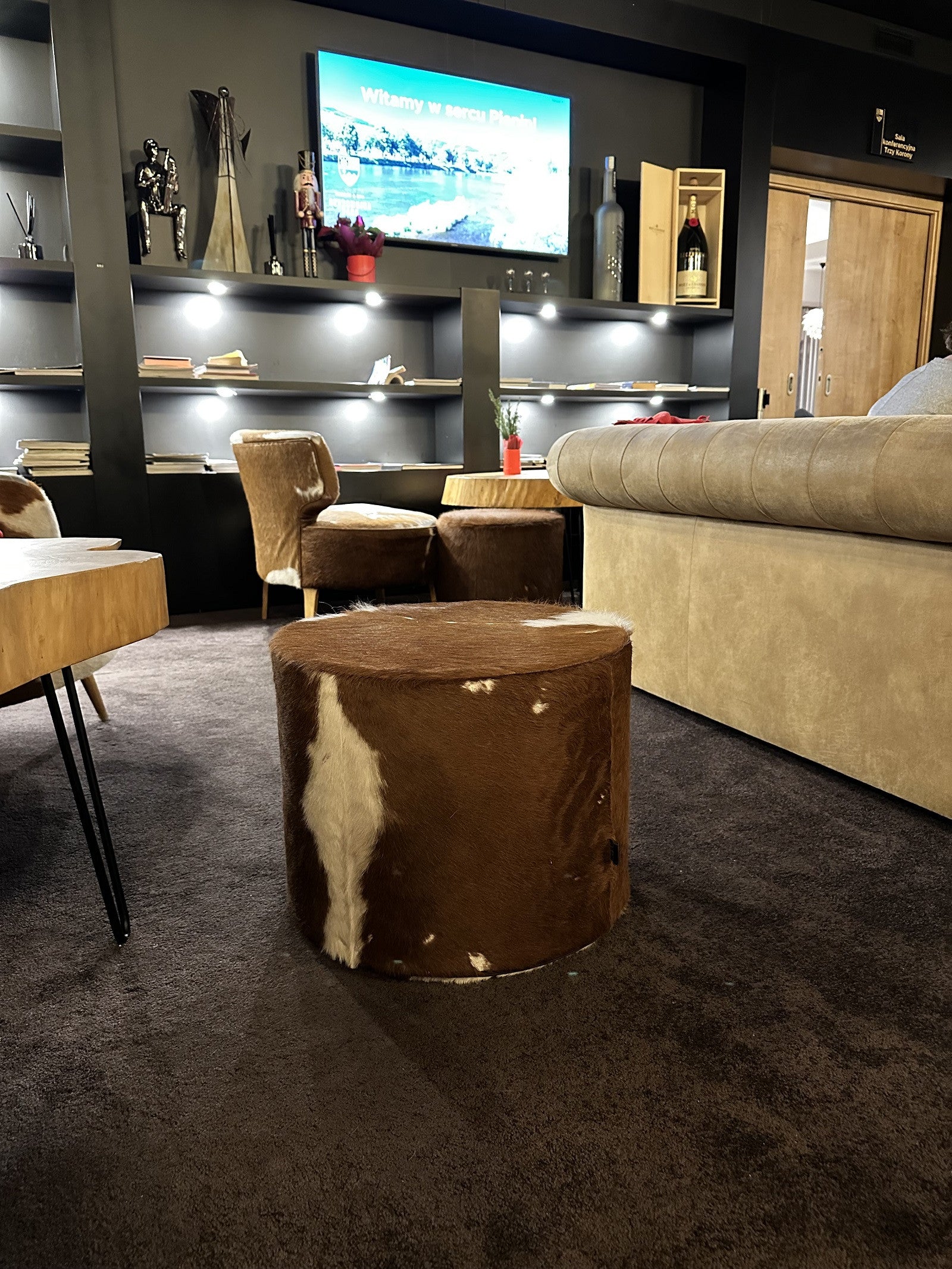 Pouf Poggiapiedi Sgabello Cilindro in Pelle Naturale 40x50