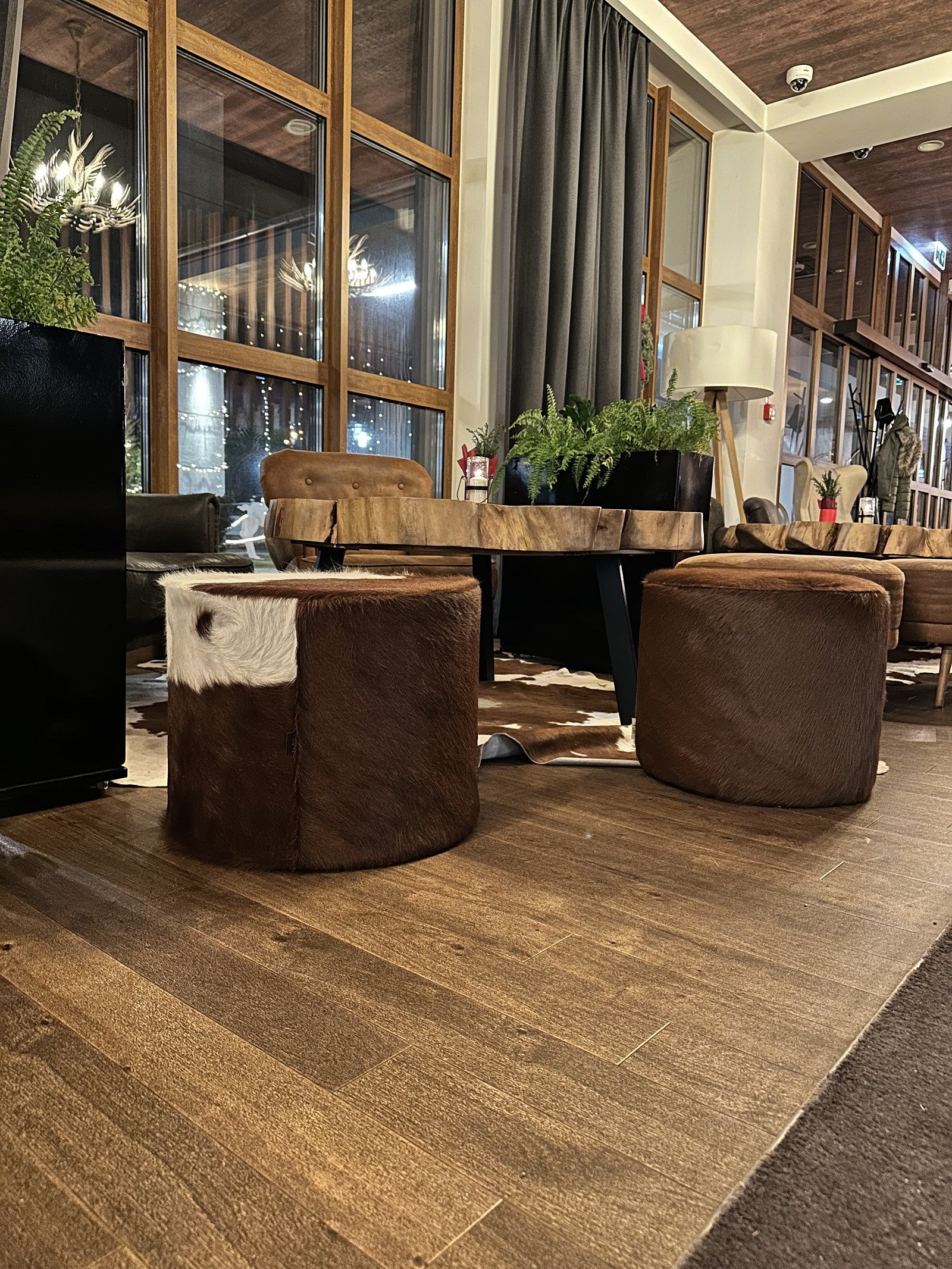 Pouf Poggiapiedi Sgabello Cilindro in Pelle Naturale 40x50