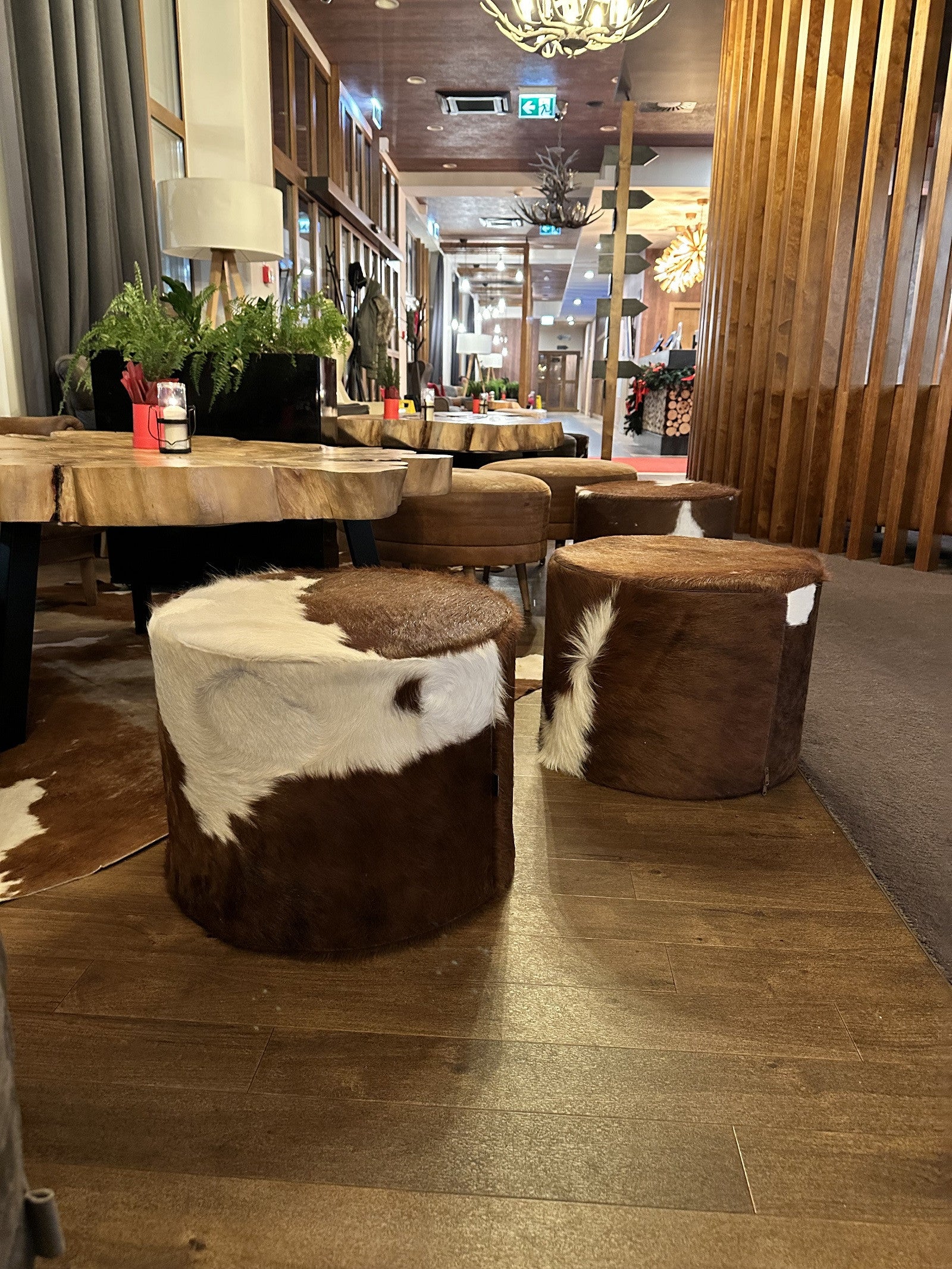 Pouf Poggiapiedi Sgabello Cilindro in Pelle Naturale 40x50