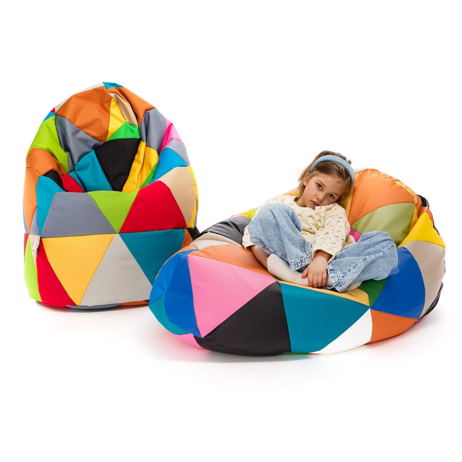 Pouf Poltrona Sacco L Patchwork Design in Ecopelle