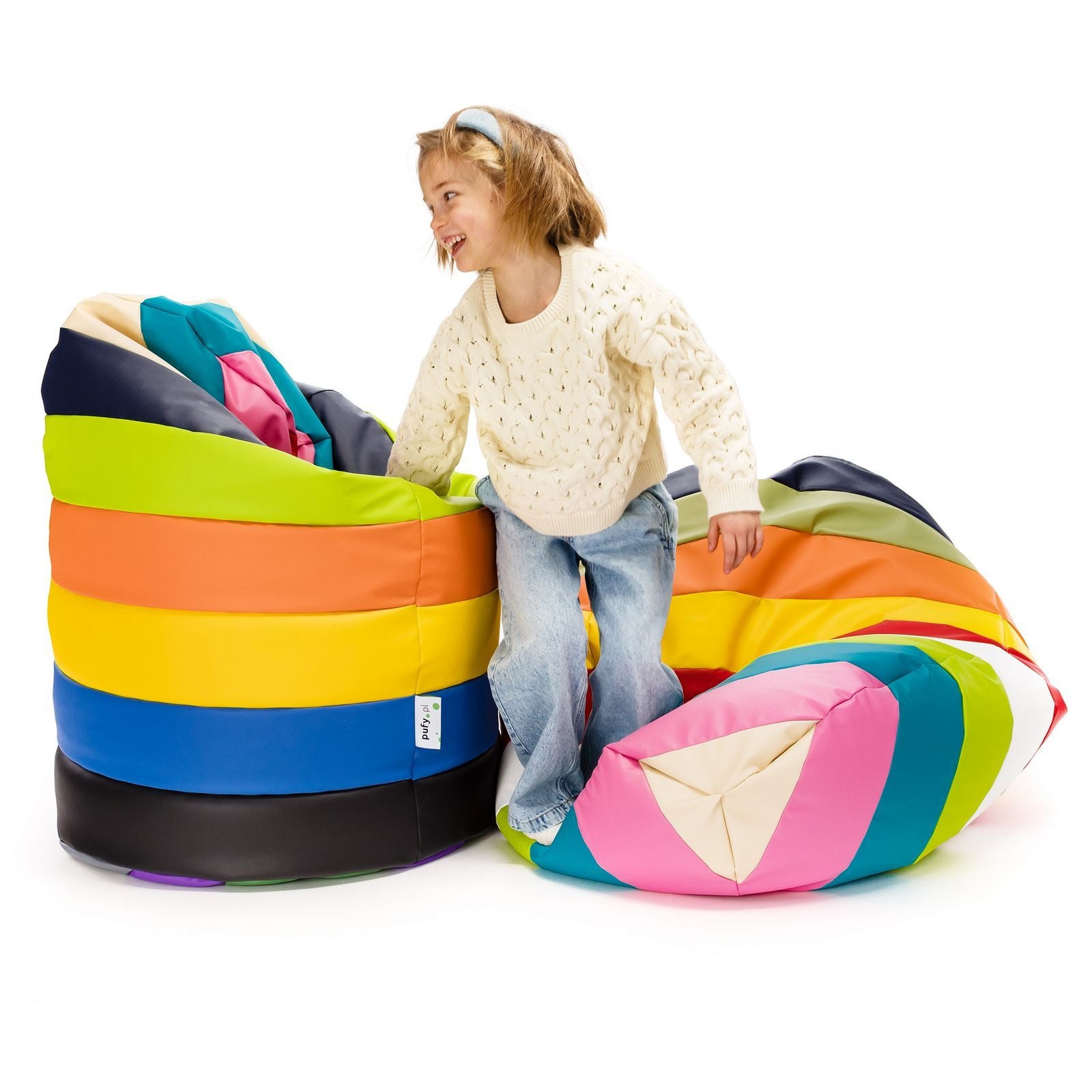 Pouf Poltrona Sacco L Patchwork Design in Ecopelle