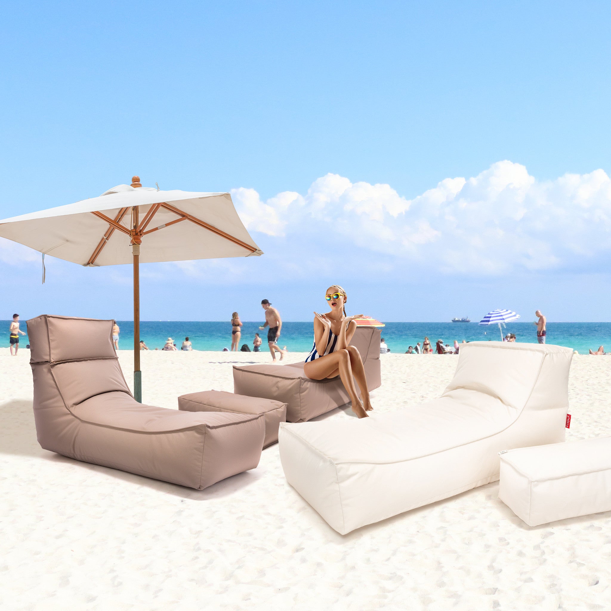 Camel Chaise Longue Pouf Poltrona Sacco per Esterno Impermeabile con poggiatesta rimovibile