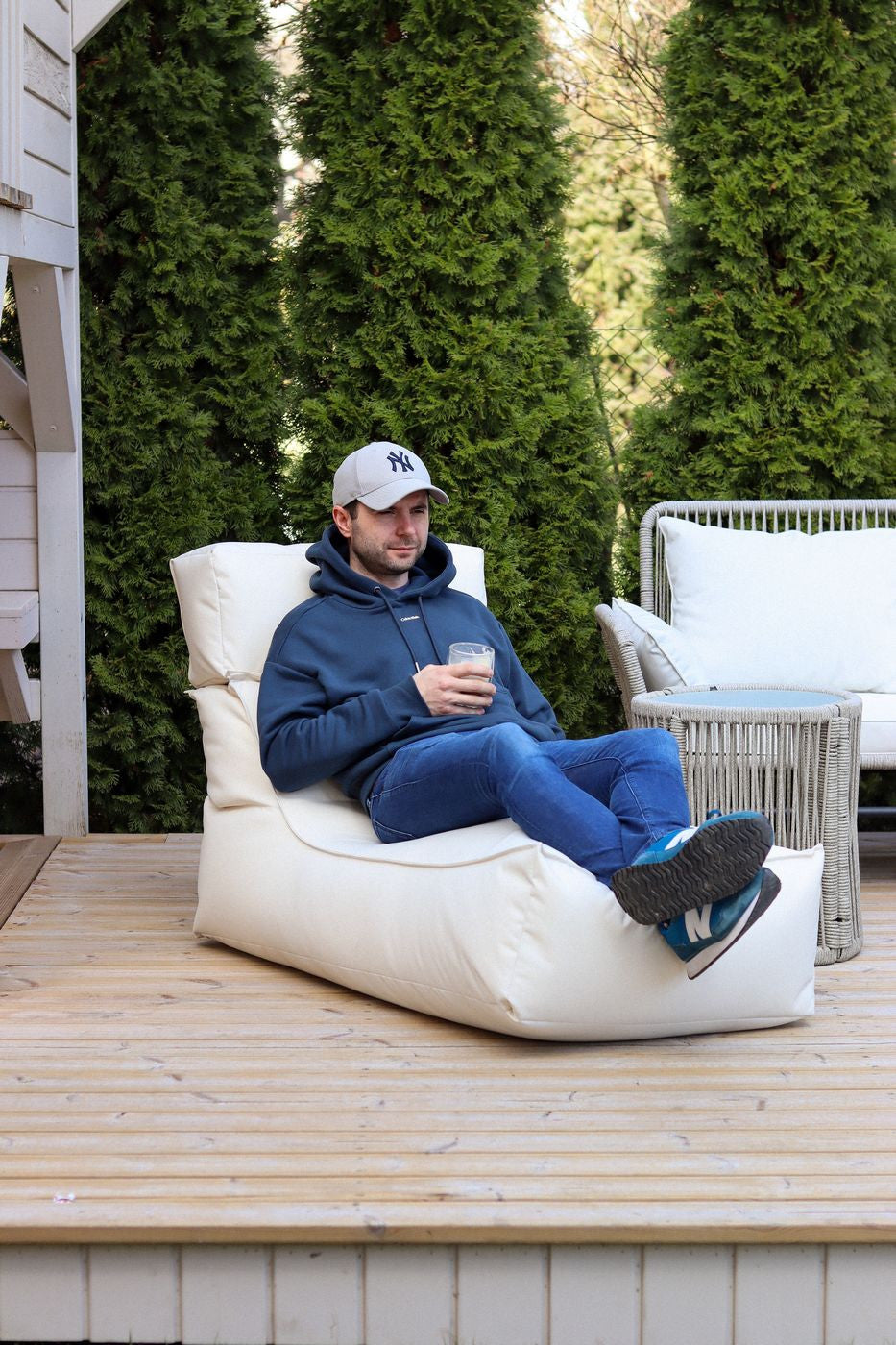 Camel Chaise Longue Pouf Poltrona Sacco per Esterno Impermeabile con poggiatesta rimovibile