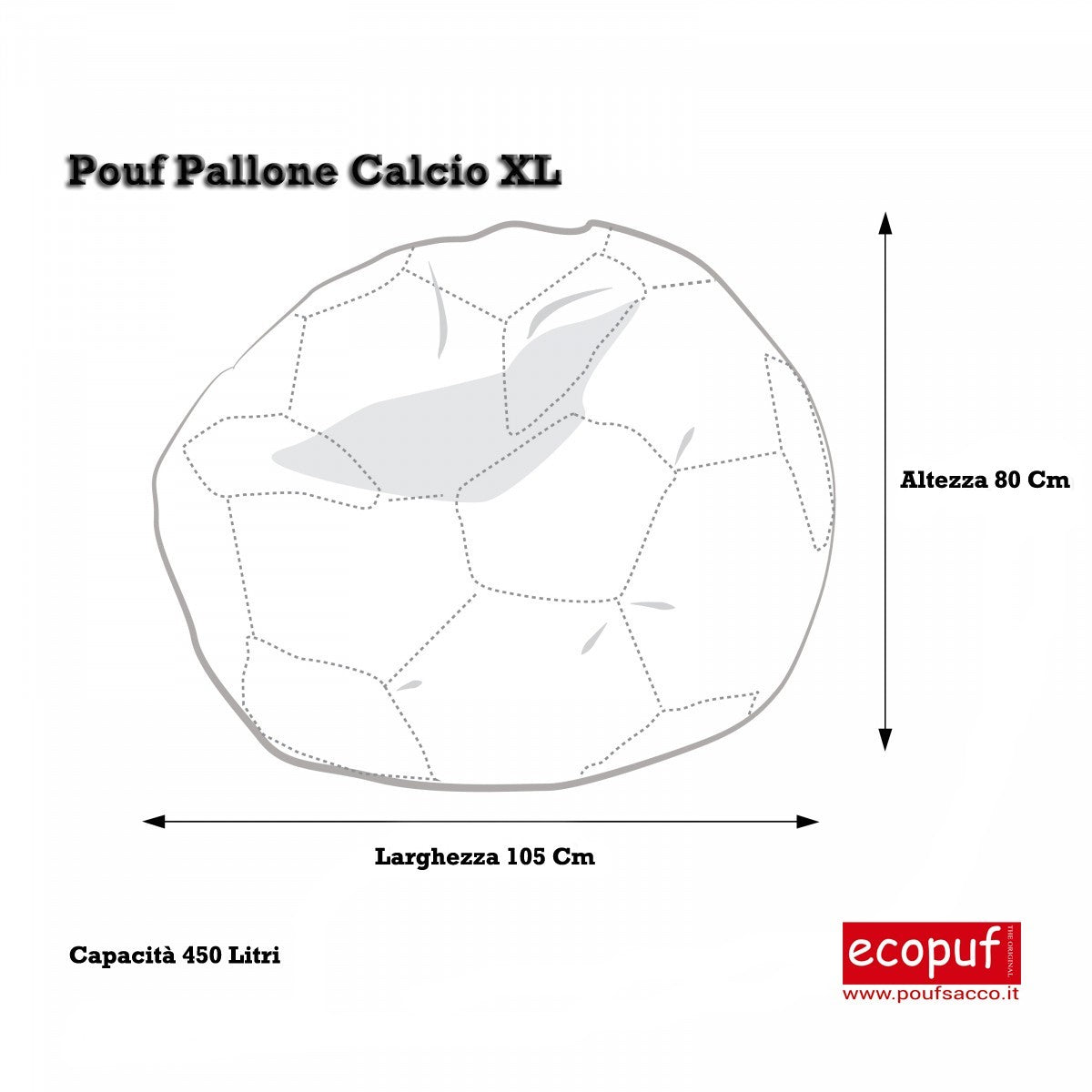 POUF PALLONE CALCIO XL IN ECOPELLE DIM 80 X 105