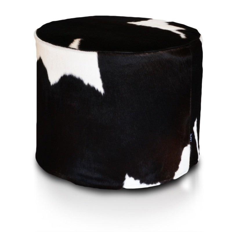 POUF CILINDRO PELLE DI MUCCA NATURALE 40X50