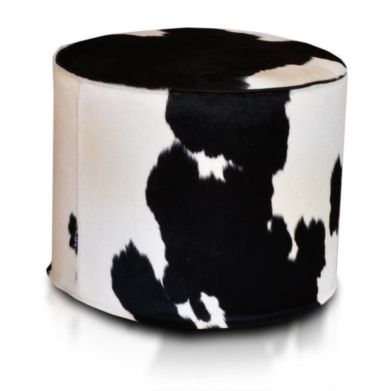 POUF CILINDRO PELLE DI MUCCA NATURALE 40X50