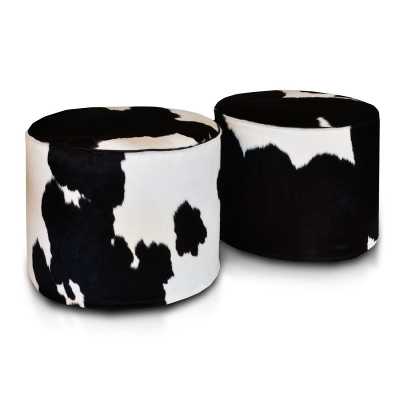 POUF CILINDRO PELLE DI MUCCA NATURALE 40X50