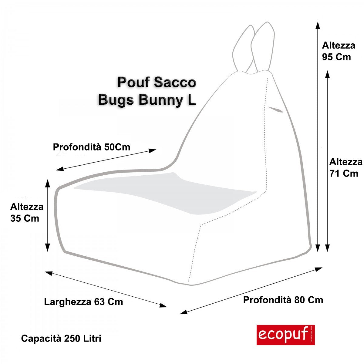 POUF POLTRONA SACCO CONIGLIETTO BUGS BUNNY L IN MICROFIBRA