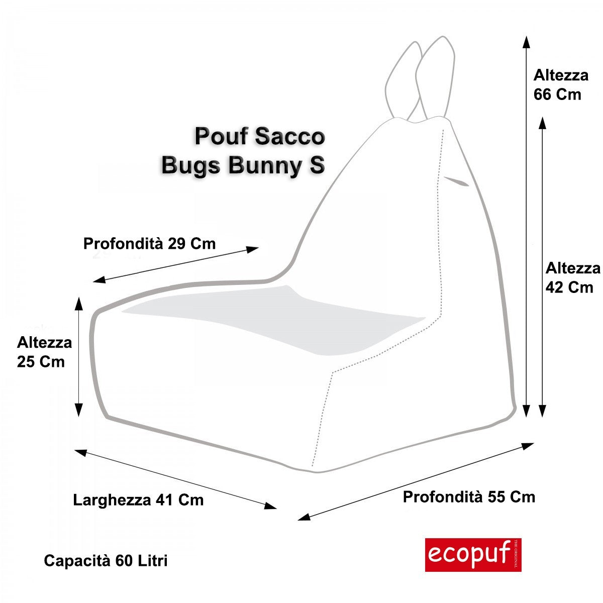POUF POLTRONA SACCO CONIGLIETTO BUGS BUNNY S IN MICROFIBRA