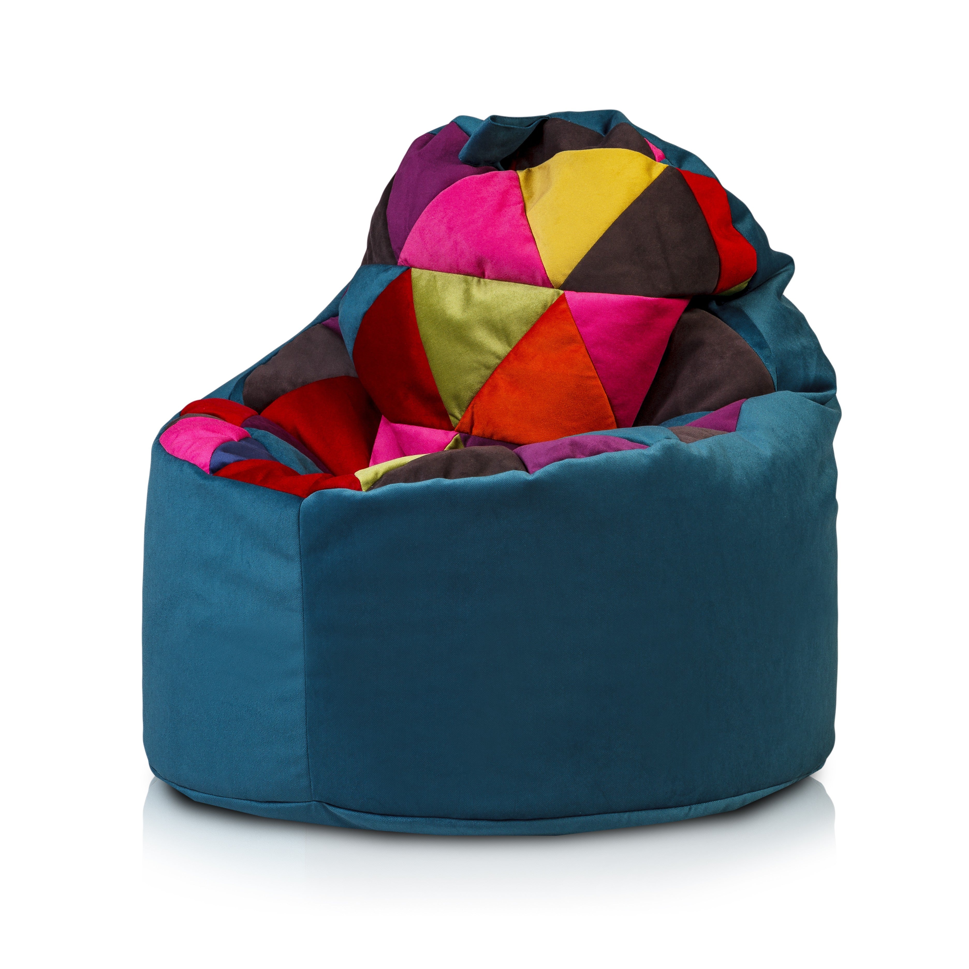 YOKO POLTRONA SACCO POUF IMBOTTITO IN MICROFIBRA PATCHWORK DESIGN, DOPPIA CERNIERA 70X75CM