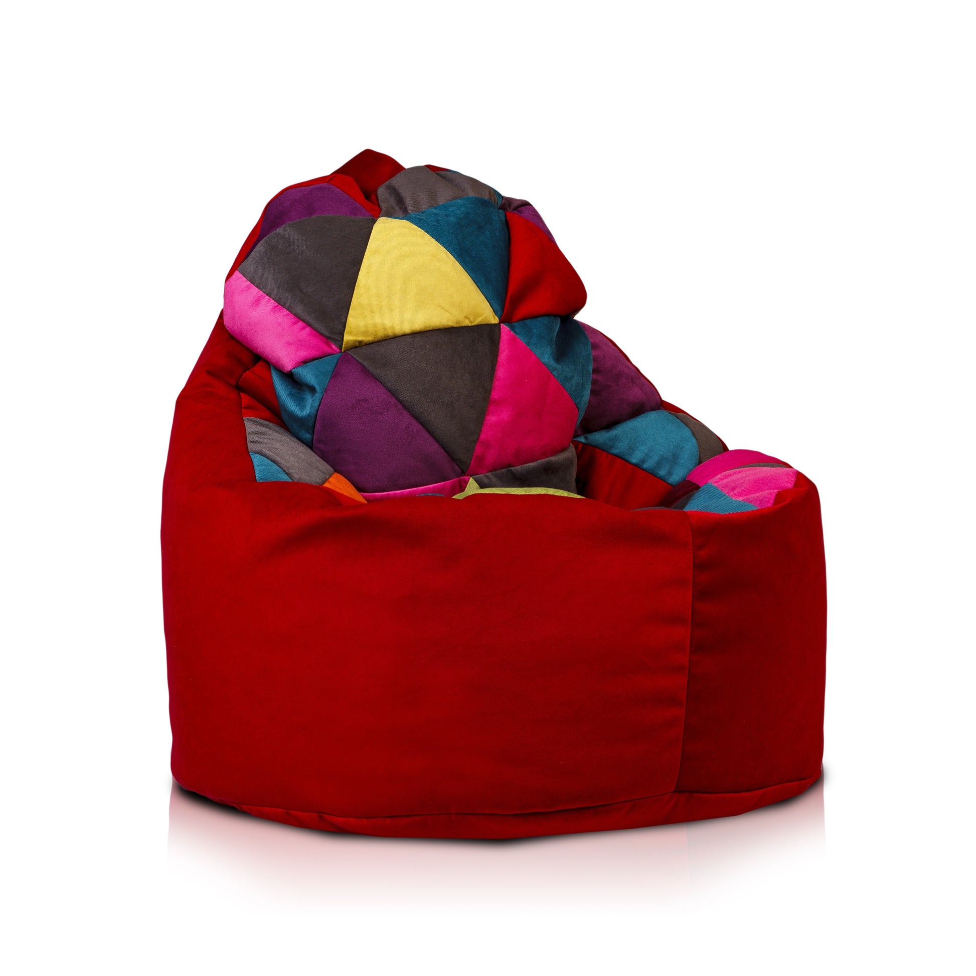 YOKO POLTRONA SACCO POUF IMBOTTITO IN MICROFIBRA PATCHWORK DESIGN, DOPPIA CERNIERA 70X75CM