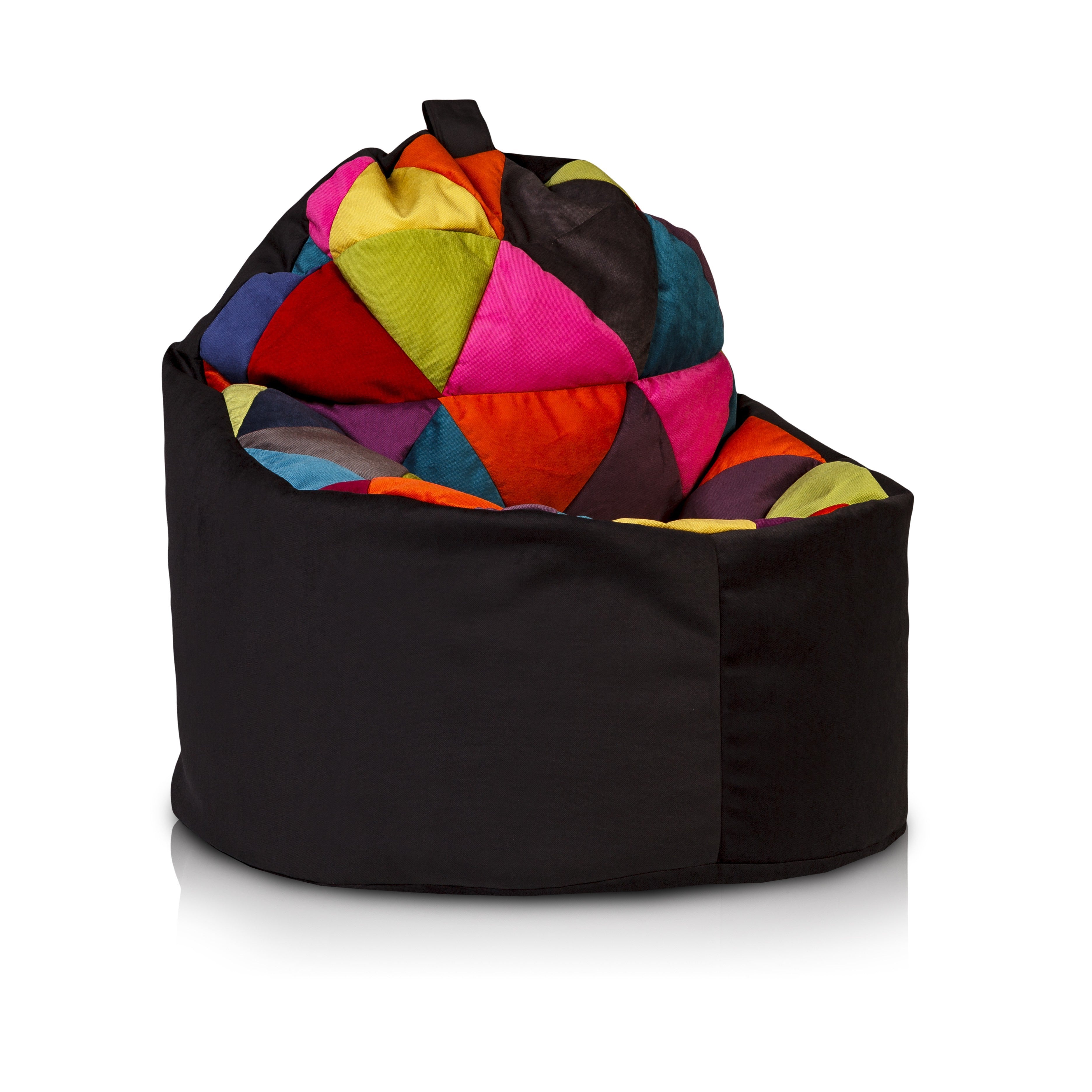 YOKO POLTRONA SACCO POUF IMBOTTITO IN MICROFIBRA PATCHWORK DESIGN, DOPPIA CERNIERA 70X75CM