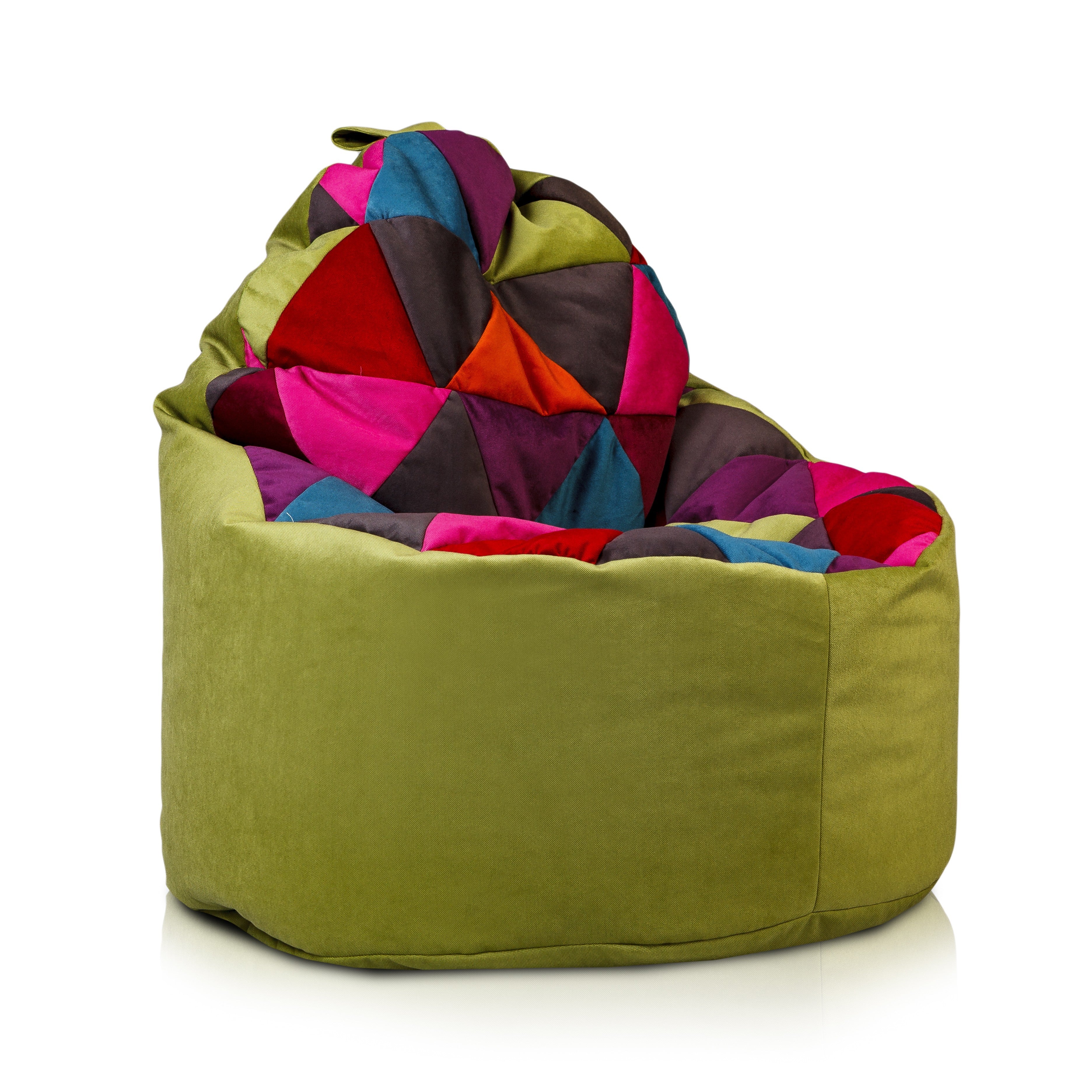 YOKO POLTRONA SACCO POUF IMBOTTITO IN MICROFIBRA PATCHWORK DESIGN, DOPPIA CERNIERA 70X75CM