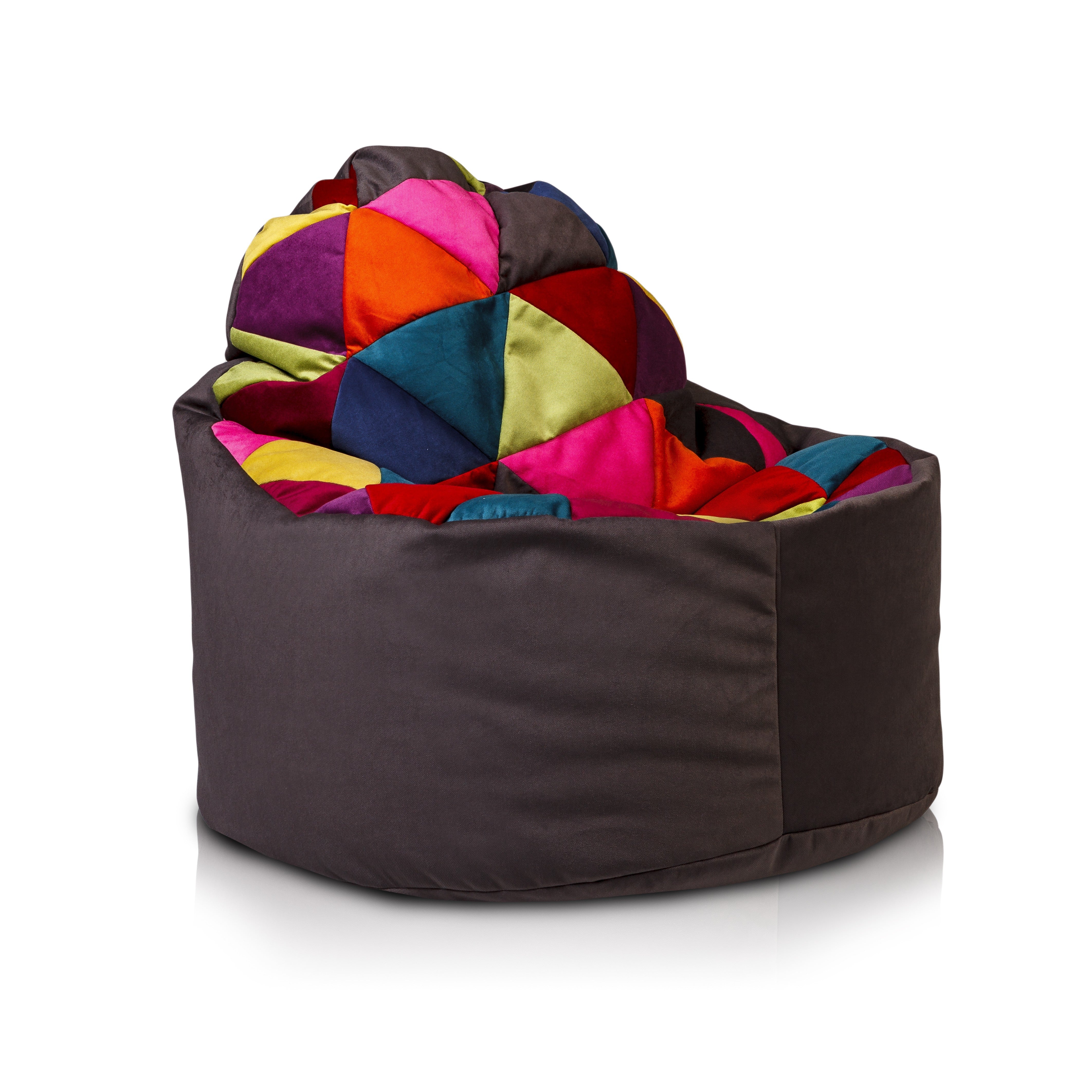 YOKO POLTRONA SACCO POUF IMBOTTITO IN MICROFIBRA PATCHWORK DESIGN, DOPPIA CERNIERA 70X75CM