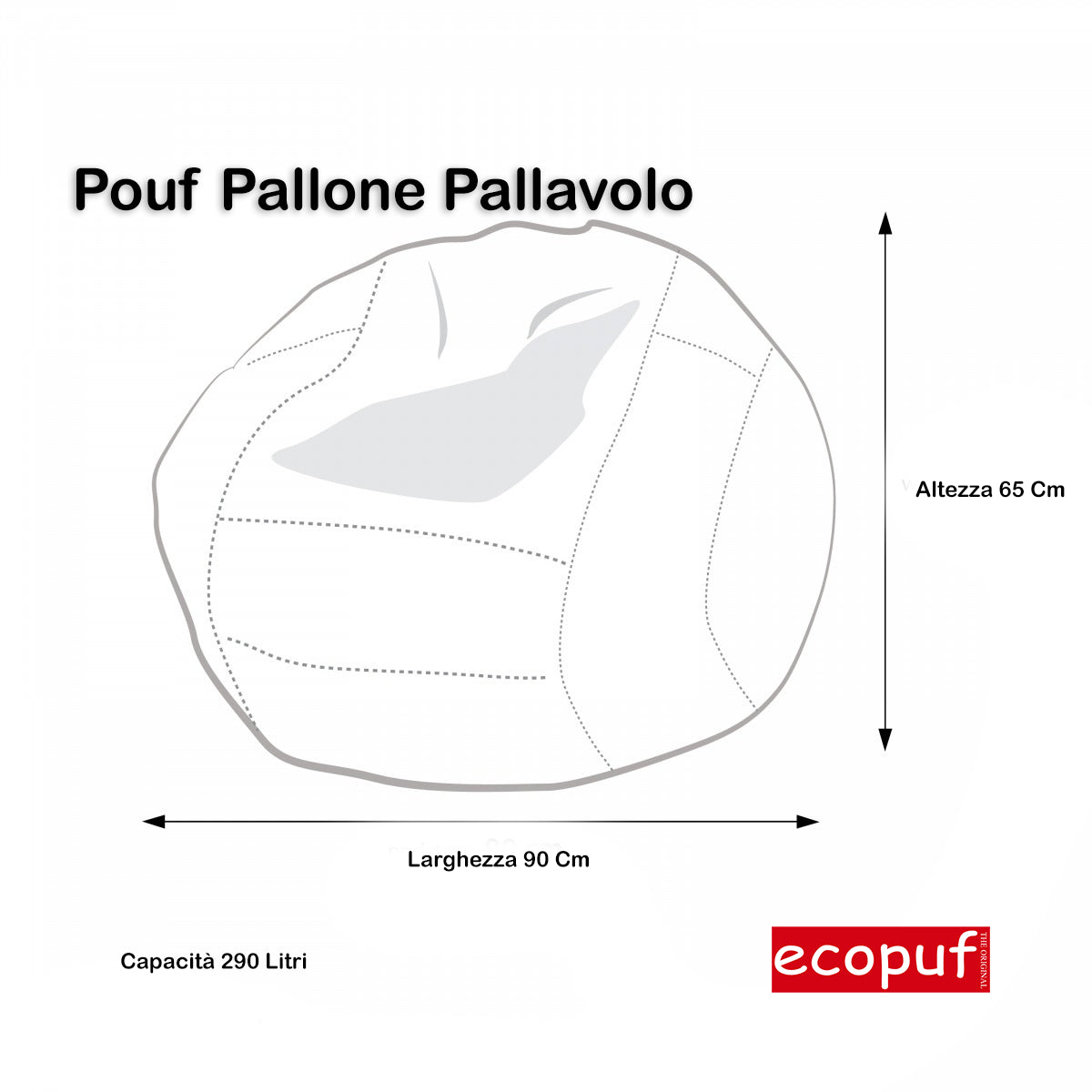 POUF PALLONE PALLAVOLO IN ECOPELLE PALLA VOLLEYBALL Ø 90