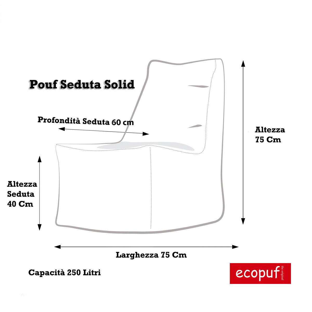 Solid Pouf Poltrona Sacco Seduta in Poliestere Arredamento Esterni e Interni Spalliera Alta