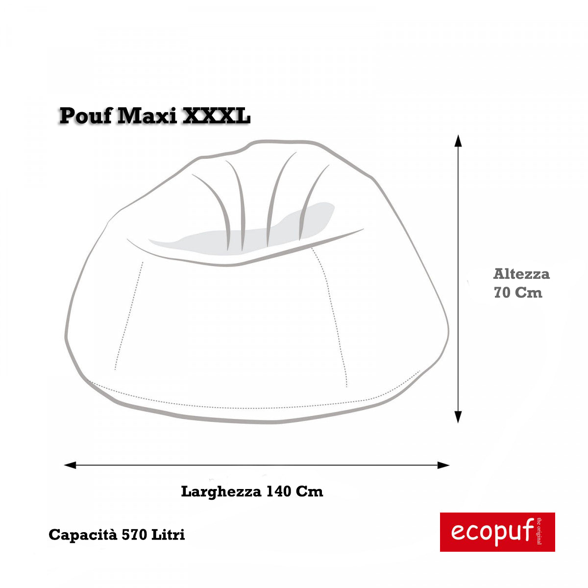 Cover Pouf Poltrona Sacco Maxi XXXL in poliestere 70x140 cm