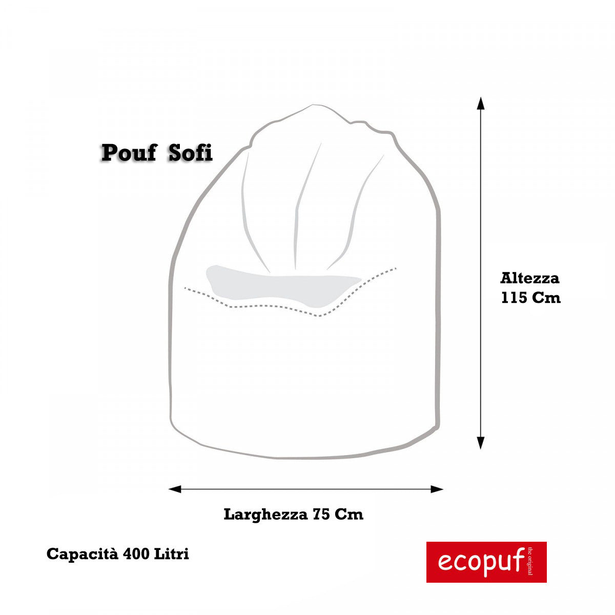 Sofi Pouf Poltrona Sacco in Velluto Velvet a Coste Dim. 75x115 Cm