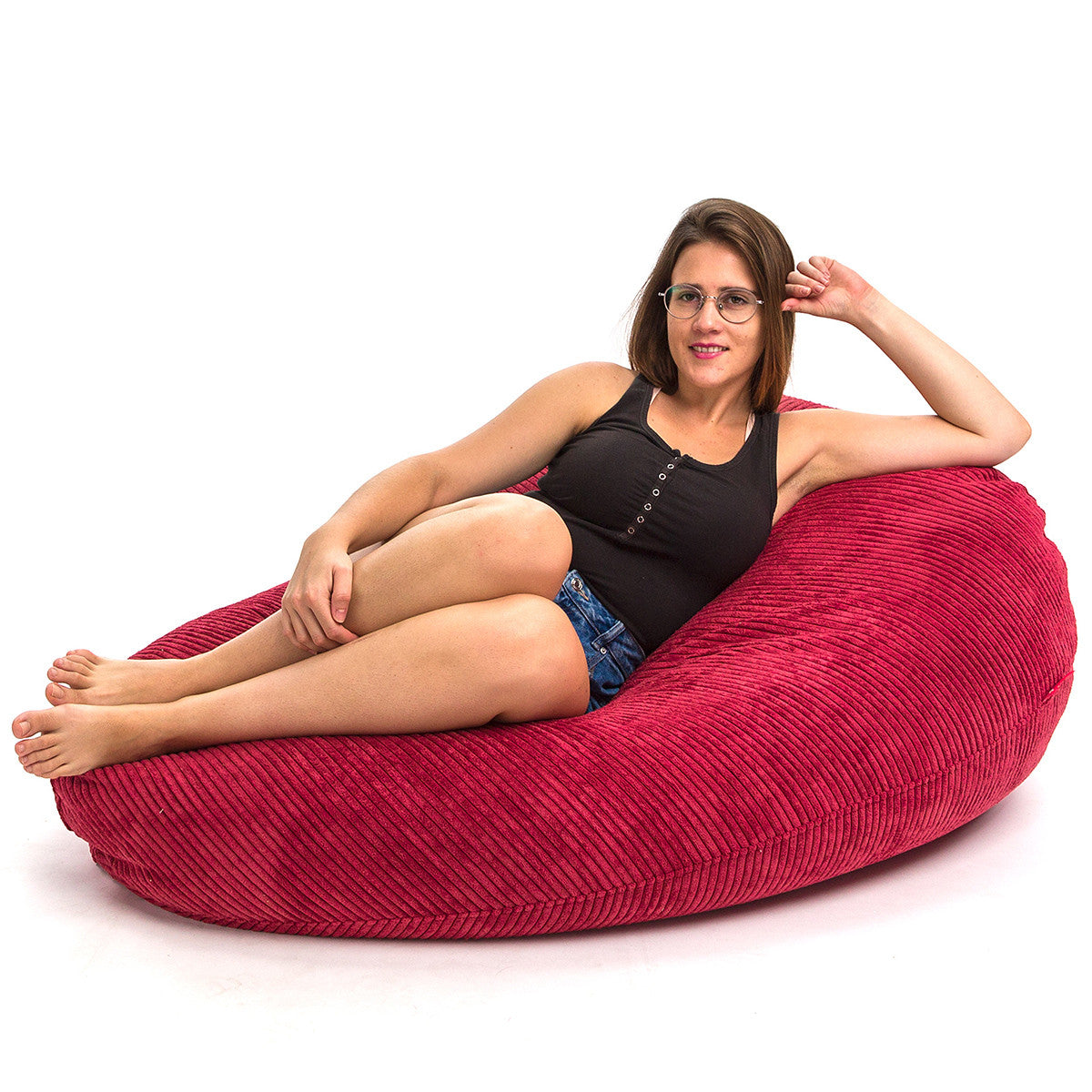 Pouf Poltrona Sacco XL Velluto a Coste con Poggiapiedi