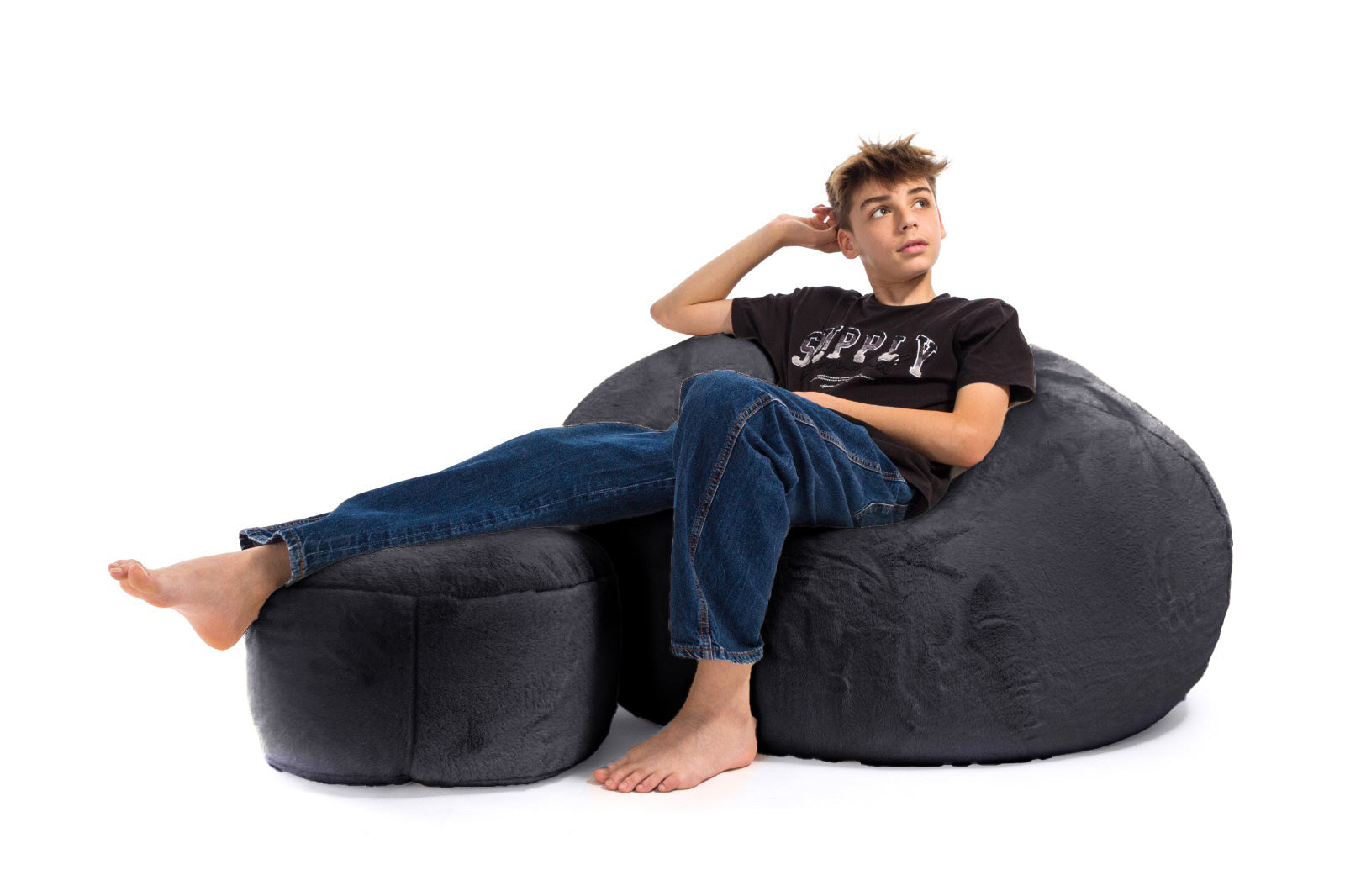 Pouf Yeti in Pelliccia Sintetica con Poggiapiedi