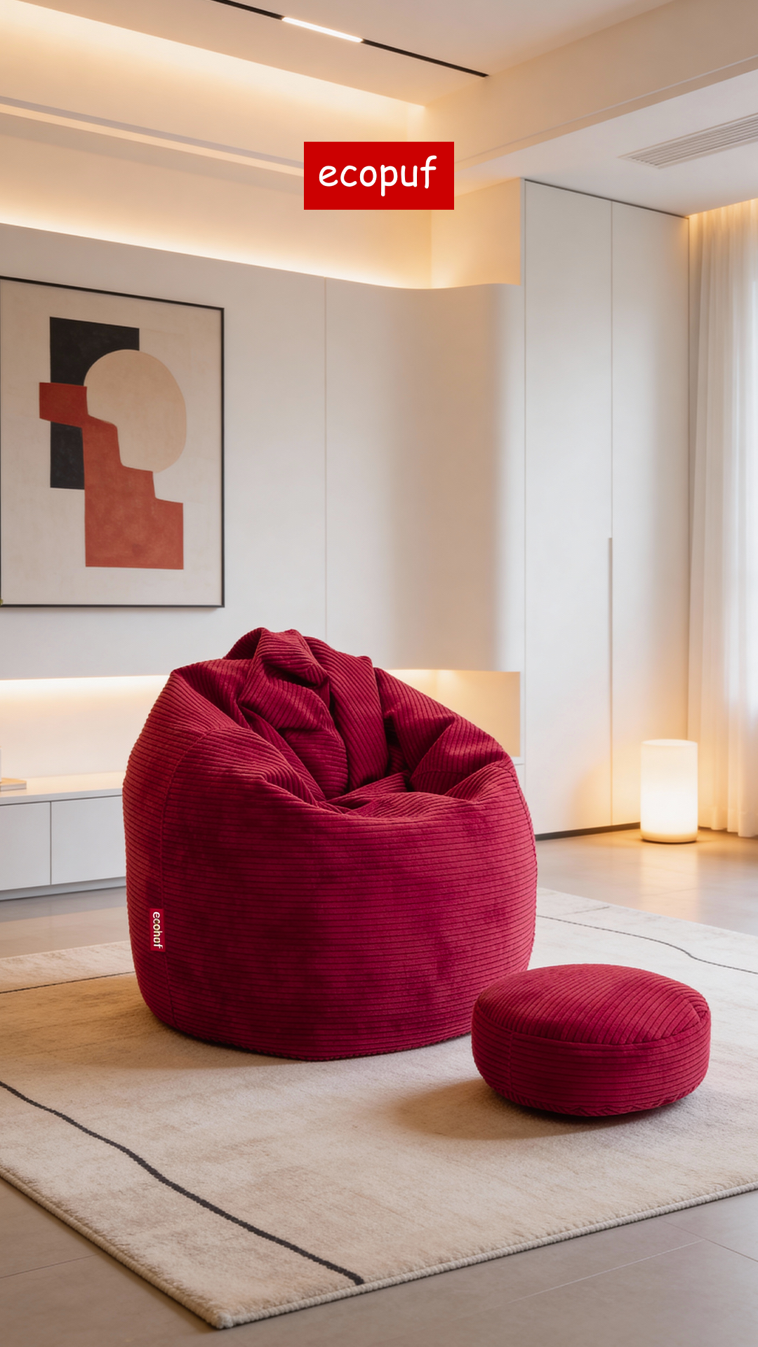 Pouf Mega Sacco in Velluto con Poggiapiedi