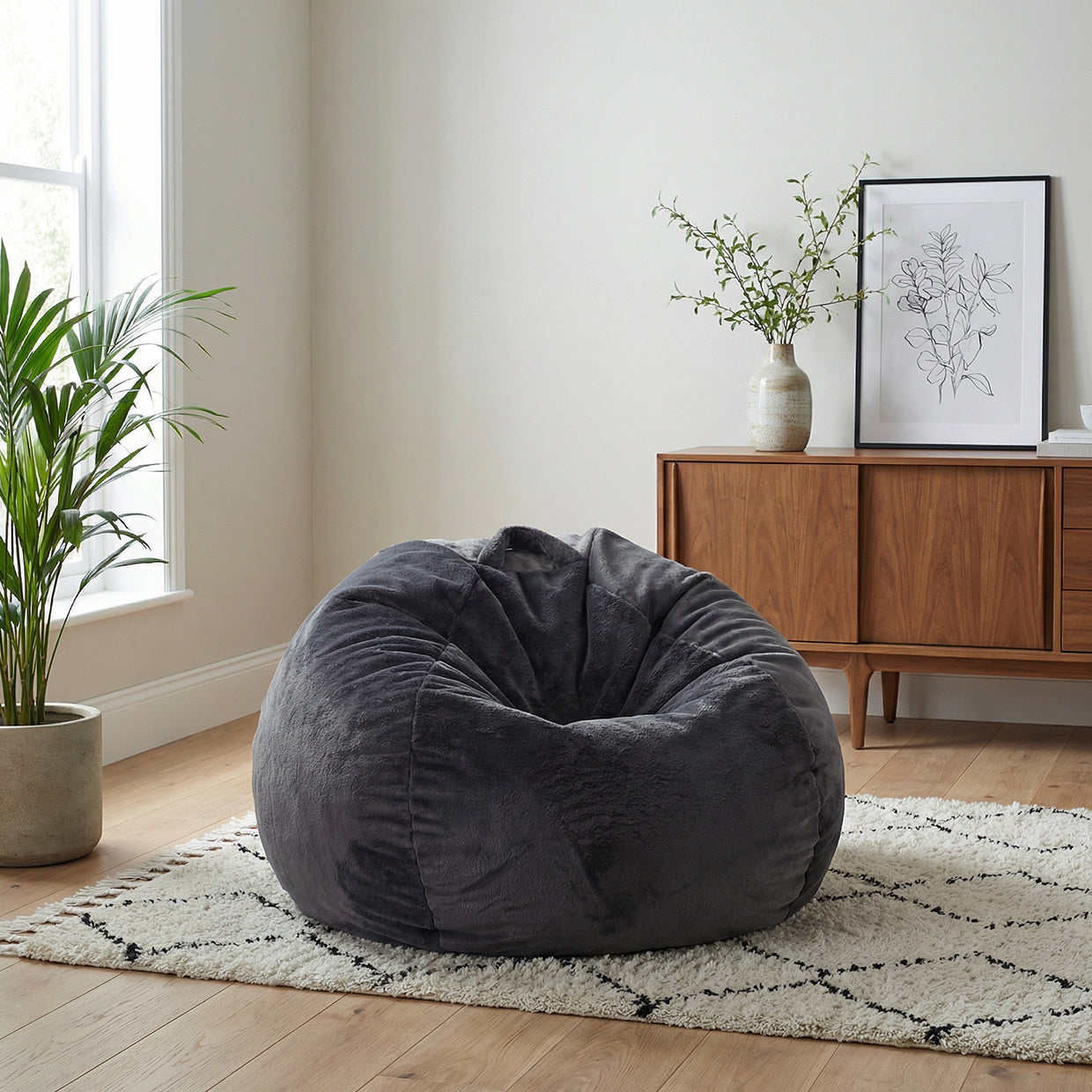 Pouf Yeti in Pelliccia Sintetica con Poggiapiedi