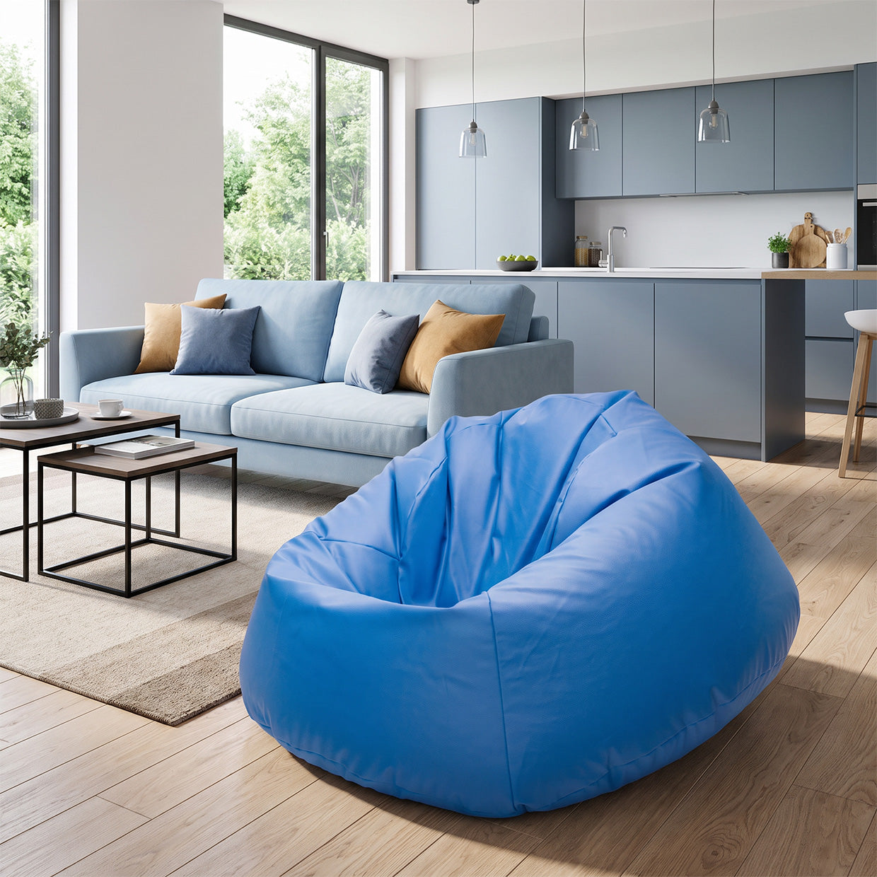 Cover Pouf Maxi in Ecopelle Blu E10