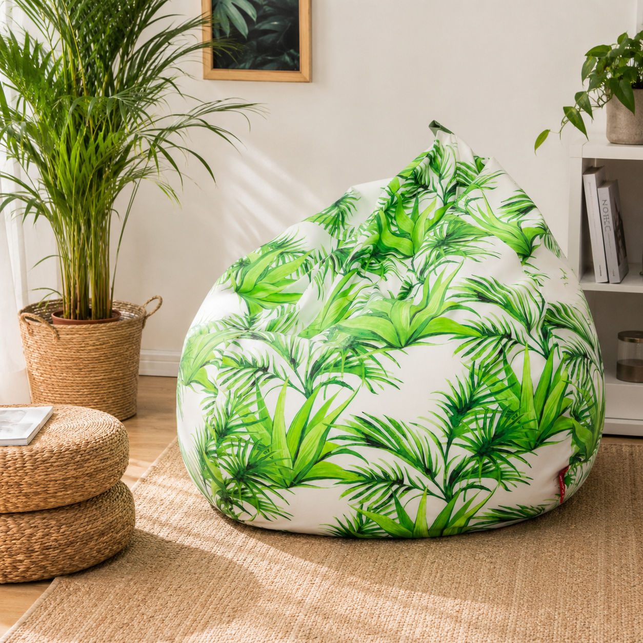 Pouf a Sacco Pera Esterno Motivo Palme Impermeabile